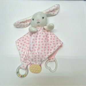 Modern Baby Bunny Rabbit Lovey Security Blanket Teether Polka Dots Pink & White